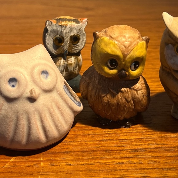 Collectable vintage miniature owls set of four Japanese Pottery Wood Mcm - Picture 10 of 14